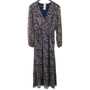 Sadie & Sage Floral Maxi Dress Faux Wrap V Neck Boho Cottagecore Small